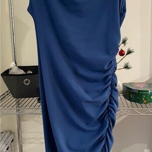 Elegant Blue Ruched Dress Medium